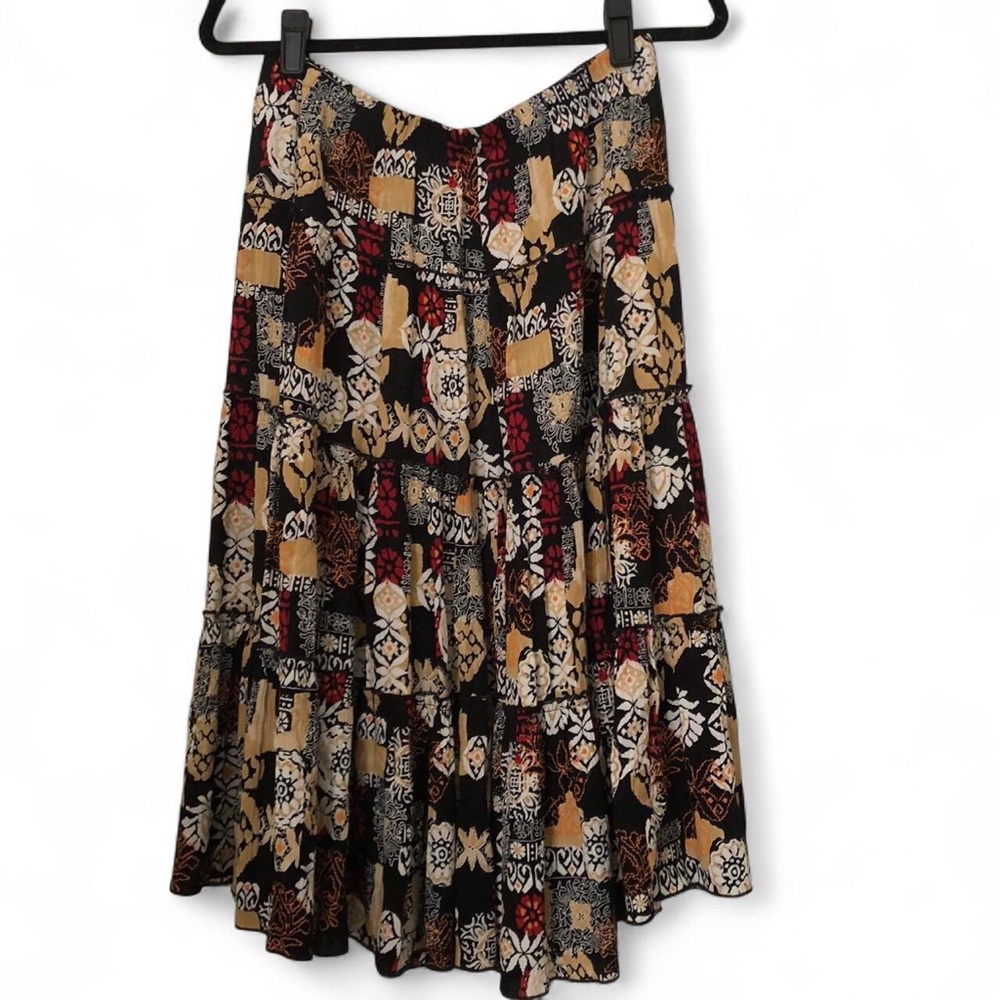 Y2K earthy fairy whimsygoth grunge patchwork tiered maxi skirt low rise cottage